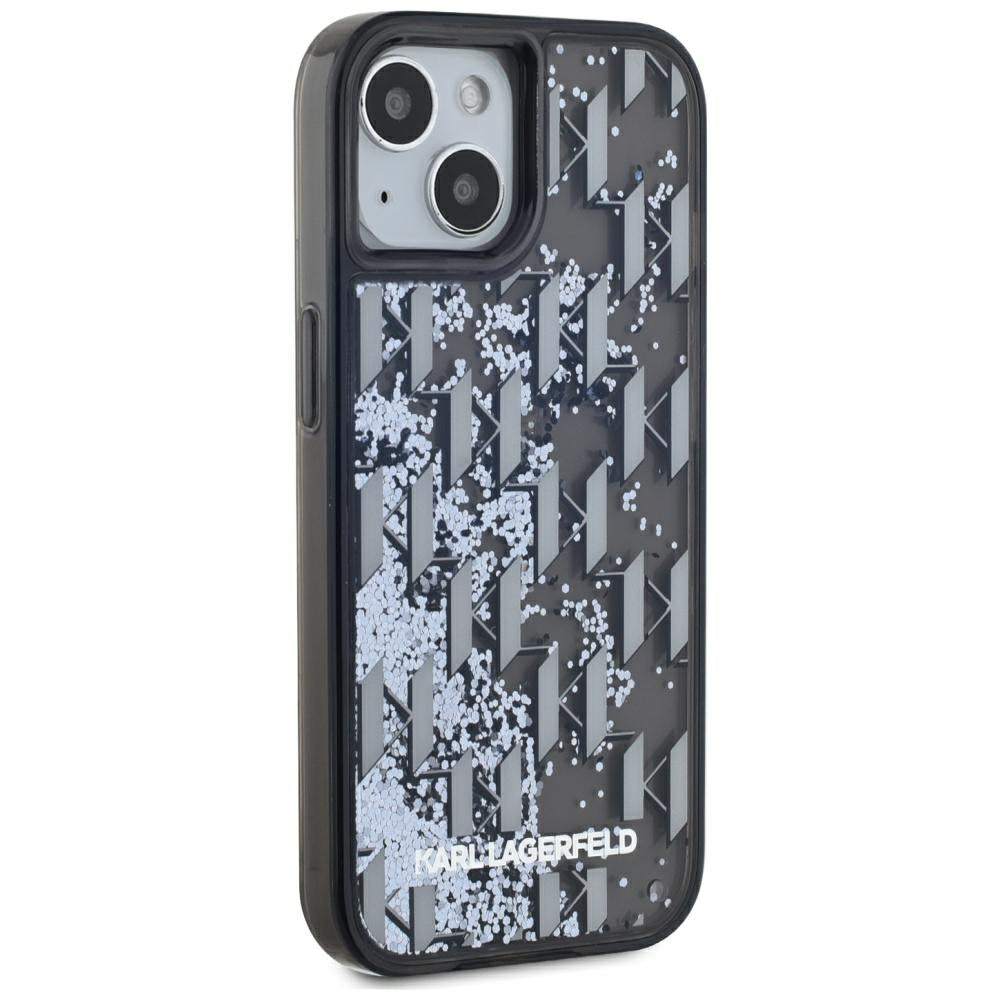 Hoes voor Apple iPhone 15, Karl Lagerfeld, Liquid Glitter Monogram, Zwart