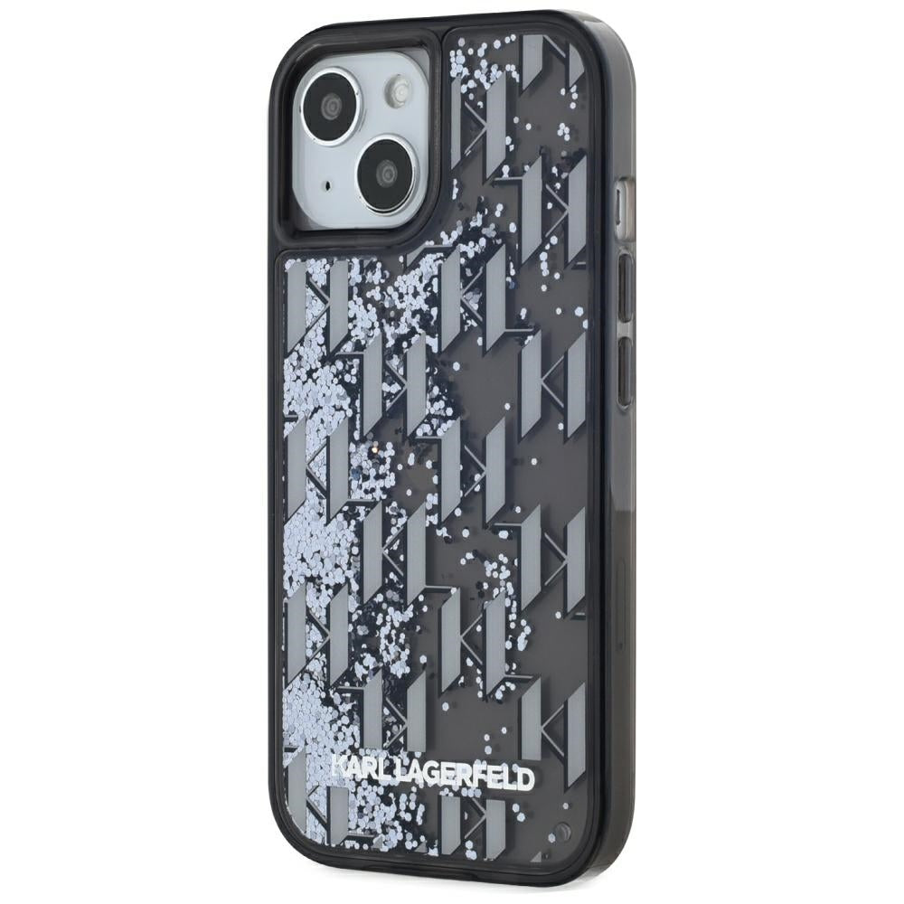 Hoes voor Apple iPhone 15, Karl Lagerfeld, Liquid Glitter Monogram, Zwart