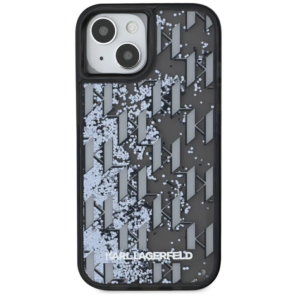 Hoes voor Apple iPhone 15, Karl Lagerfeld, Liquid Glitter Monogram, Zwart