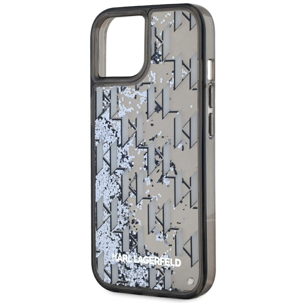 Hoes voor Apple iPhone 15, Karl Lagerfeld, Liquid Glitter Monogram, Zwart