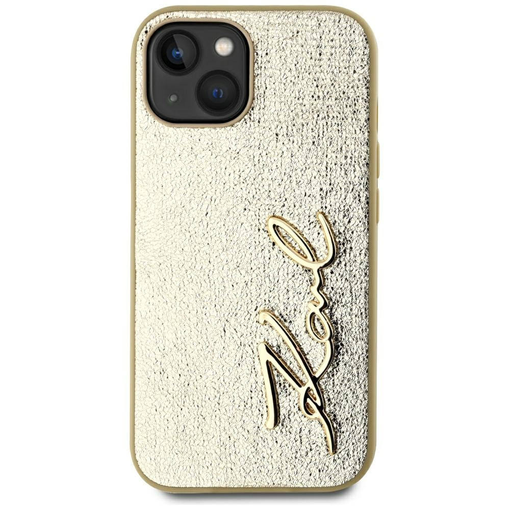 Hoes voor Apple iPhone 15, Karl Lagerfeld, Metal Signature, Goud
