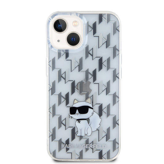 Hoes voor Apple iPhone 15, Karl Lagerfeld, Monogram Choupette, Transparant