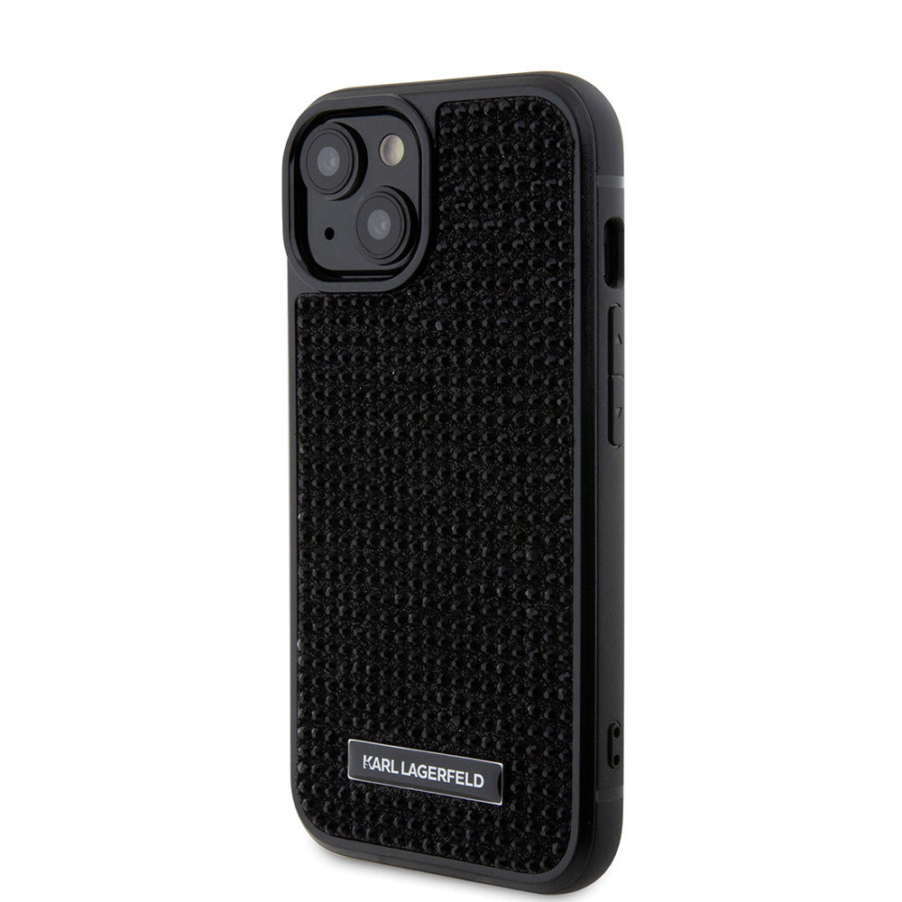 Case for Apple iPhone 15, Karl Lagerfeld, Rhinestone Metal Plate, Black