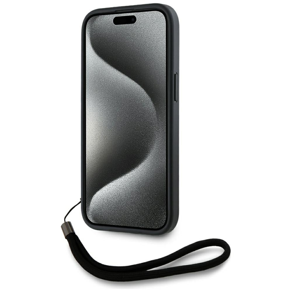 Case for Apple iPhone 15, Karl Lagerfeld, Saffiano Athleisure Stripes with Strap, Rosie