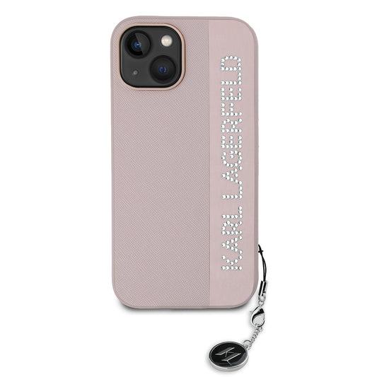 Hoes voor Apple iPhone 15, Karl Lagerfeld, Saffiano Rhinestones & Charm, Roze