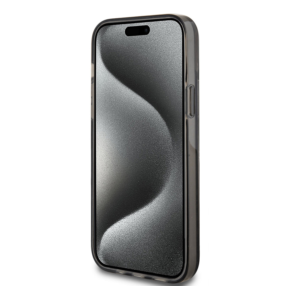 Hoes voor Apple iPhone 15 Plus, Guess, Liquid Glitter Gold Stripes, Zwart