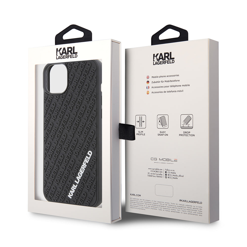 Hoes voor Apple iPhone 15 Plus, Karl Lagerfeld, 3D Rubber Multi Logo, Zwart