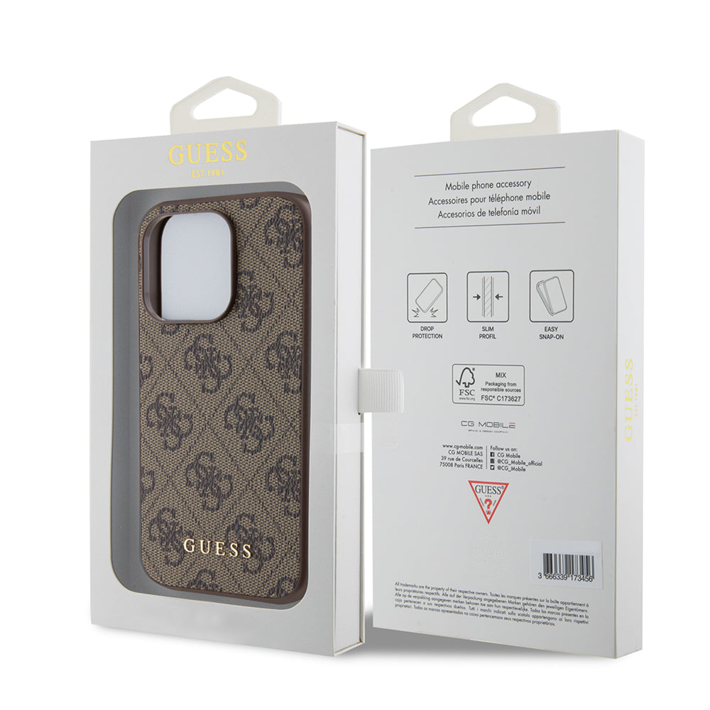 Case for Apple iPhone 15 Pro, Guess, 4G Metal Gold Logo, Brown