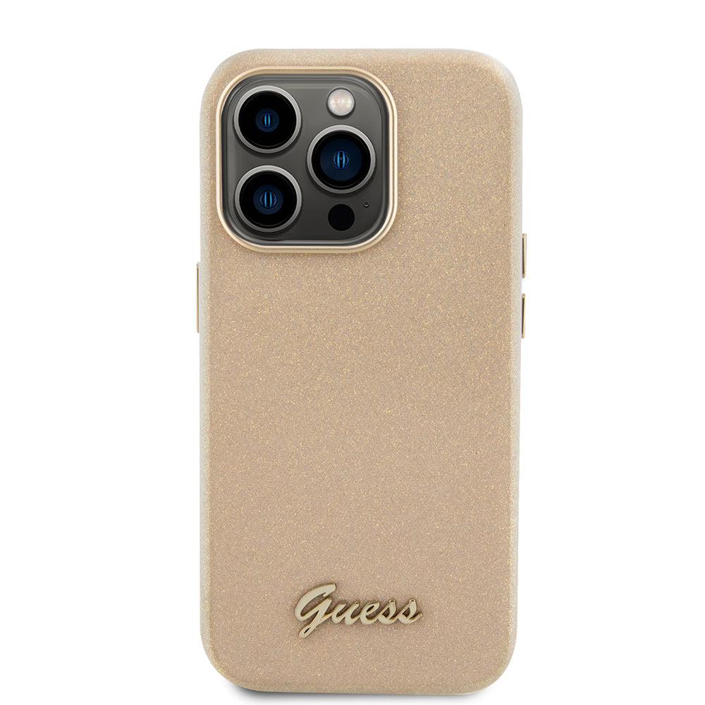 Hoes voor Apple iPhone 15 Pro, Guess, Glitter Glossy Script, Beige