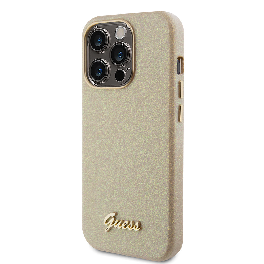 Hoes voor Apple iPhone 15 Pro, Guess, Glitter Glossy Script, Beige