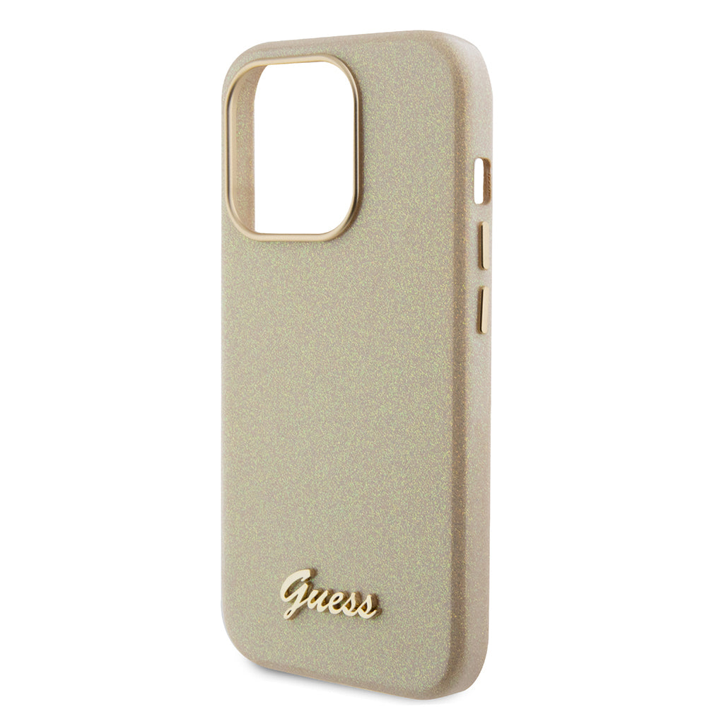 Hoes voor Apple iPhone 15 Pro, Guess, Glitter Glossy Script, Beige