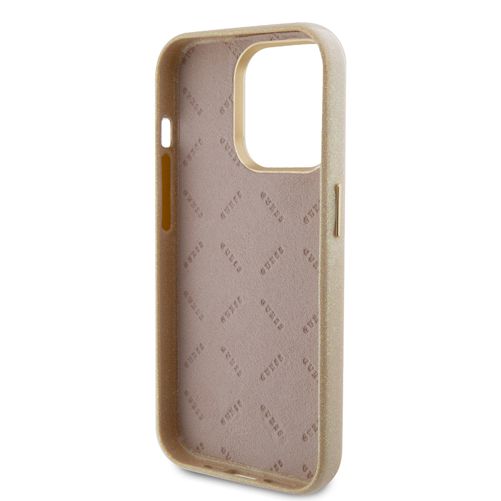 Hoes voor Apple iPhone 15 Pro, Guess, Glitter Glossy Script, Beige