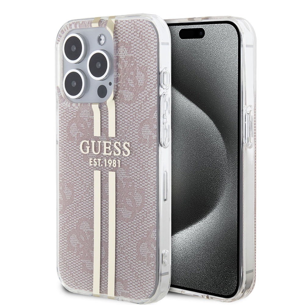 Hoes voor Apple iPhone 15 Pro, Guess, IML 4G Gold Stripe, Roze