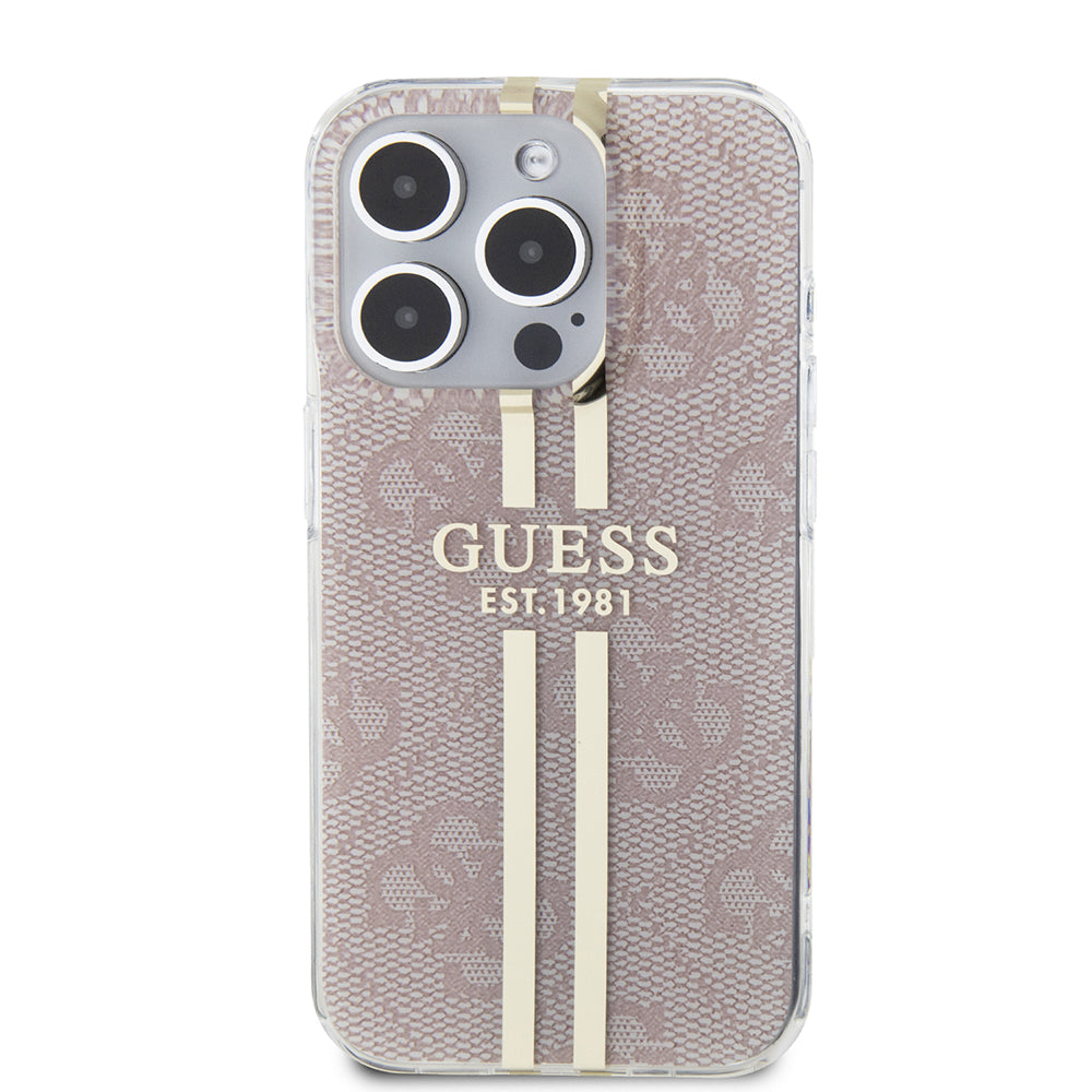 Hoes voor Apple iPhone 15 Pro, Guess, IML 4G Gold Stripe, Roze
