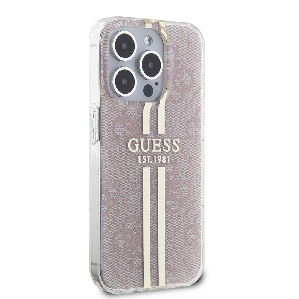 Hoes voor Apple iPhone 15 Pro, Guess, IML 4G Gold Stripe, Roze