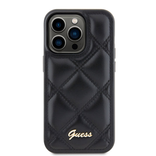 Hoes voor Apple iPhone 15 Pro, Guess, Quilted Metal Logo, Zwart