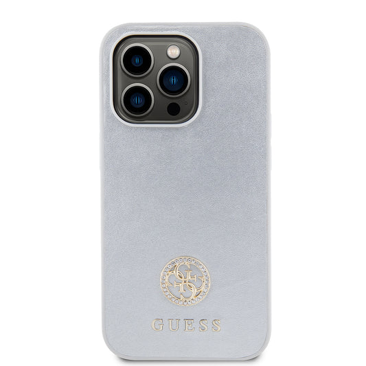 Hoes voor Apple iPhone 15 Pro, Guess, Strass Metal Logo, Zilverkleurig