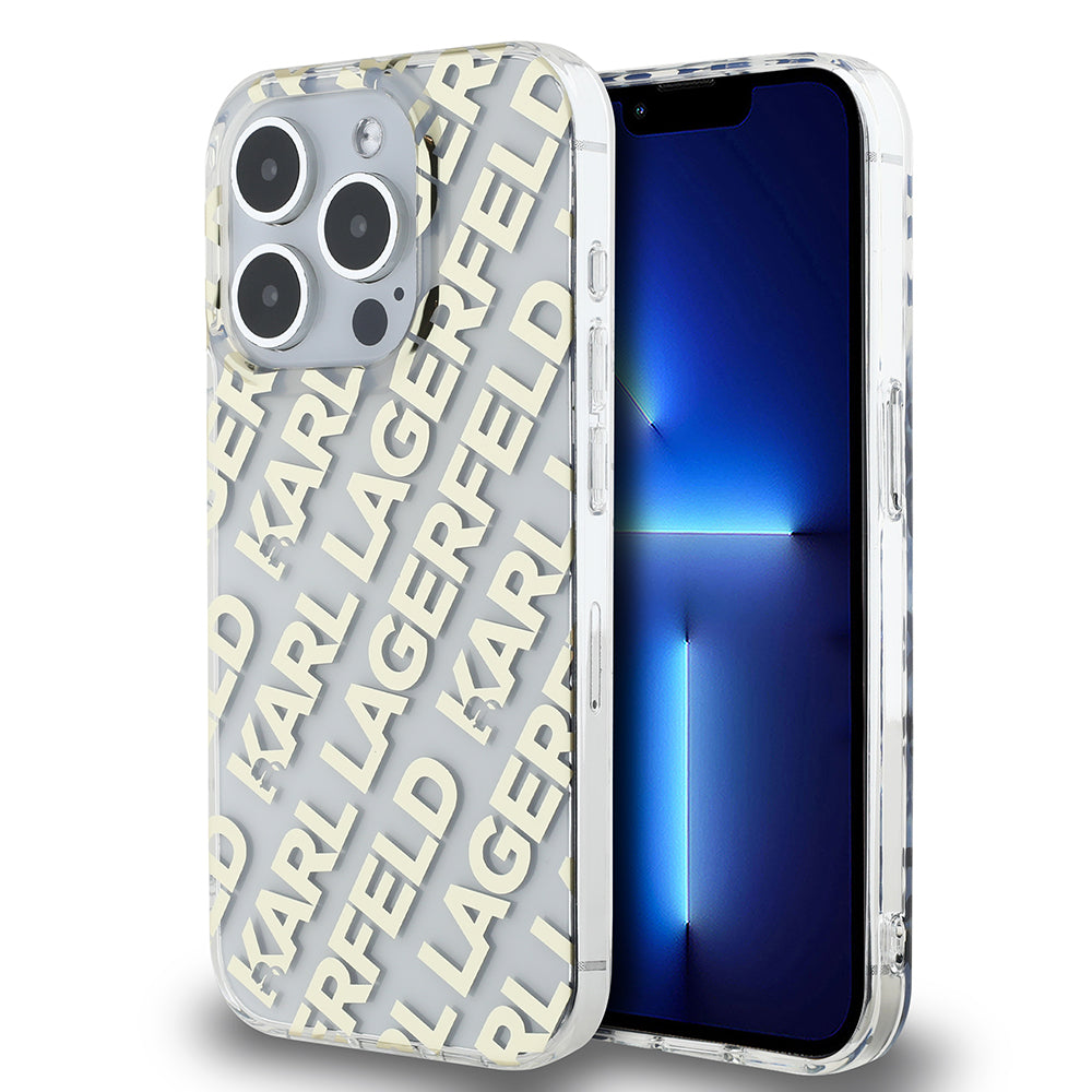 Case for Apple iPhone 15 Pro, Karl Lagerfeld, IML Luxury Monogram KL Pattern with Strap, Black