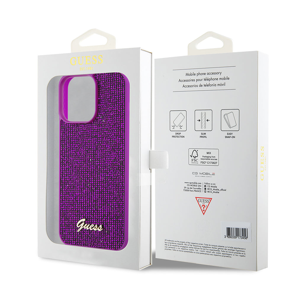 Case for Apple iPhone 15 Pro Max, Guess, Disco Metal Script, Fuchsia