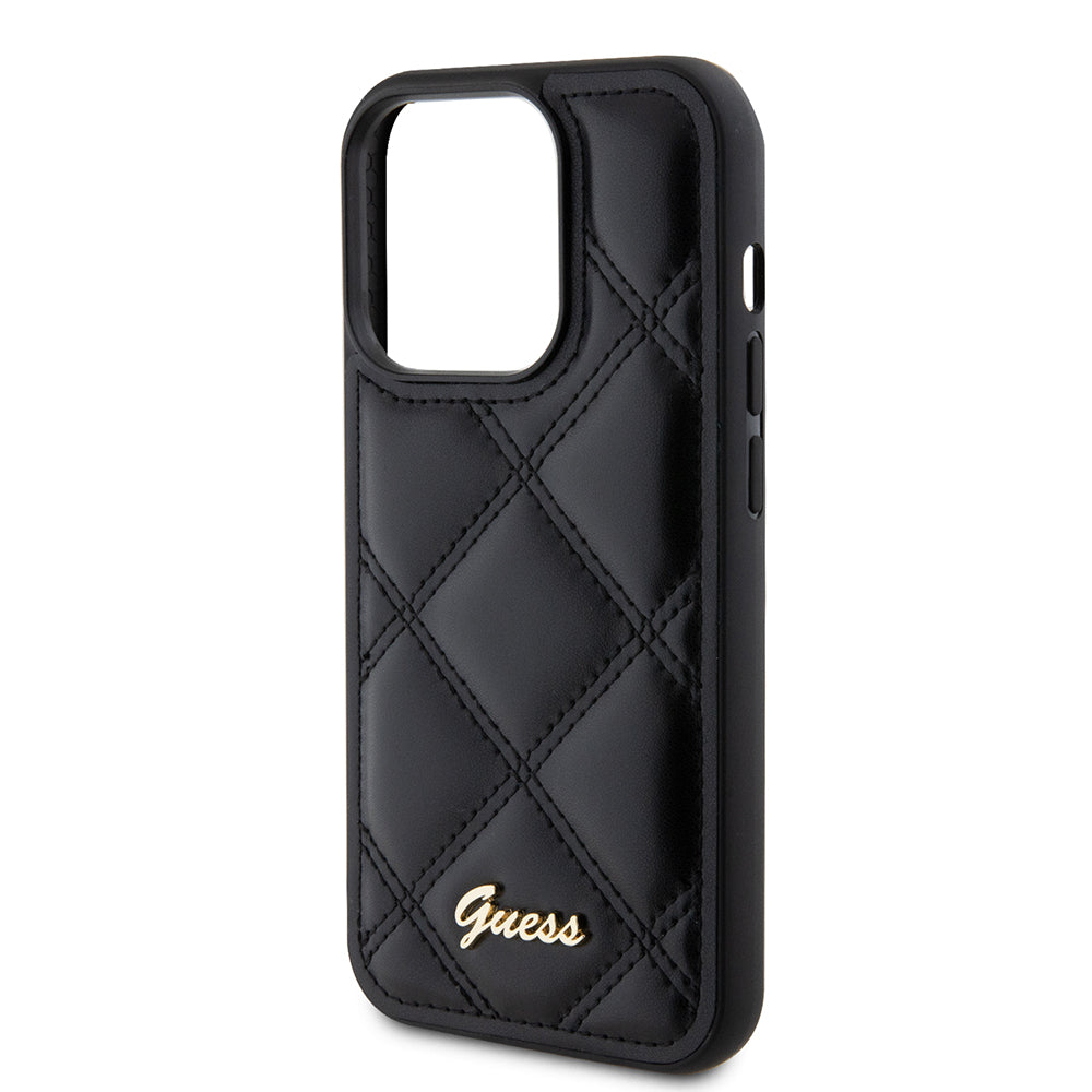 Hoes voor Apple iPhone 15 Pro Max, Guess, Quilted Metal Logo, Zwart