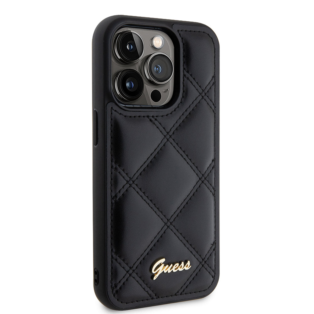 Hoes voor Apple iPhone 15 Pro Max, Guess, Quilted Metal Logo, Zwart