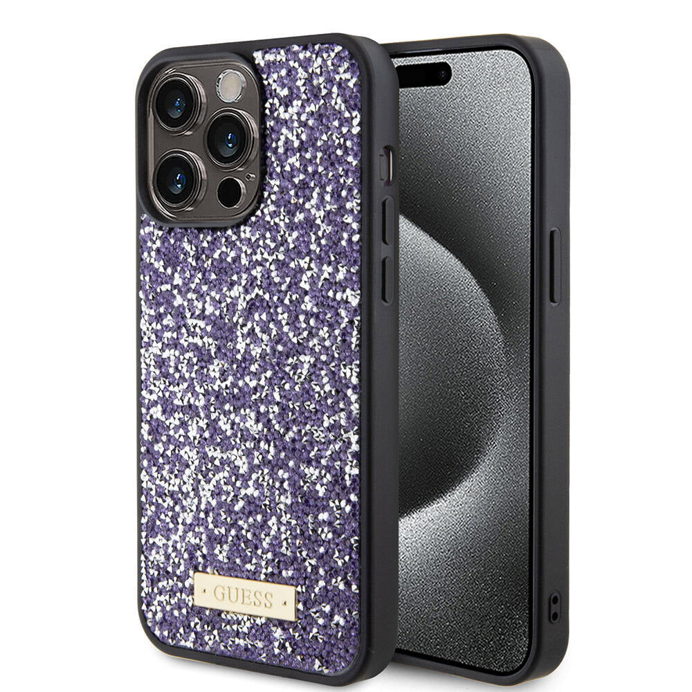 Hoes voor Apple iPhone 15 Pro, Guess, Rhinestone Metal Logo, Paars