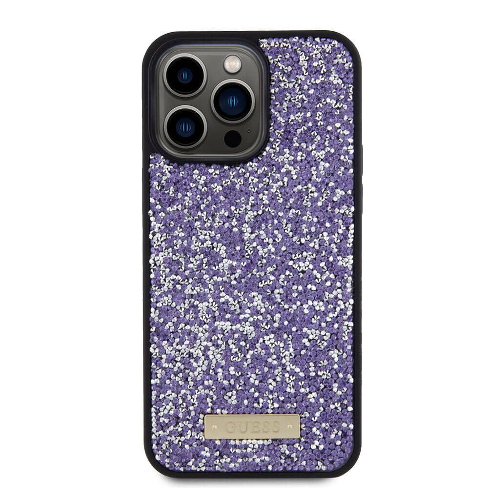 Hoes voor Apple iPhone 15 Pro, Guess, Rhinestone Metal Logo, Paars