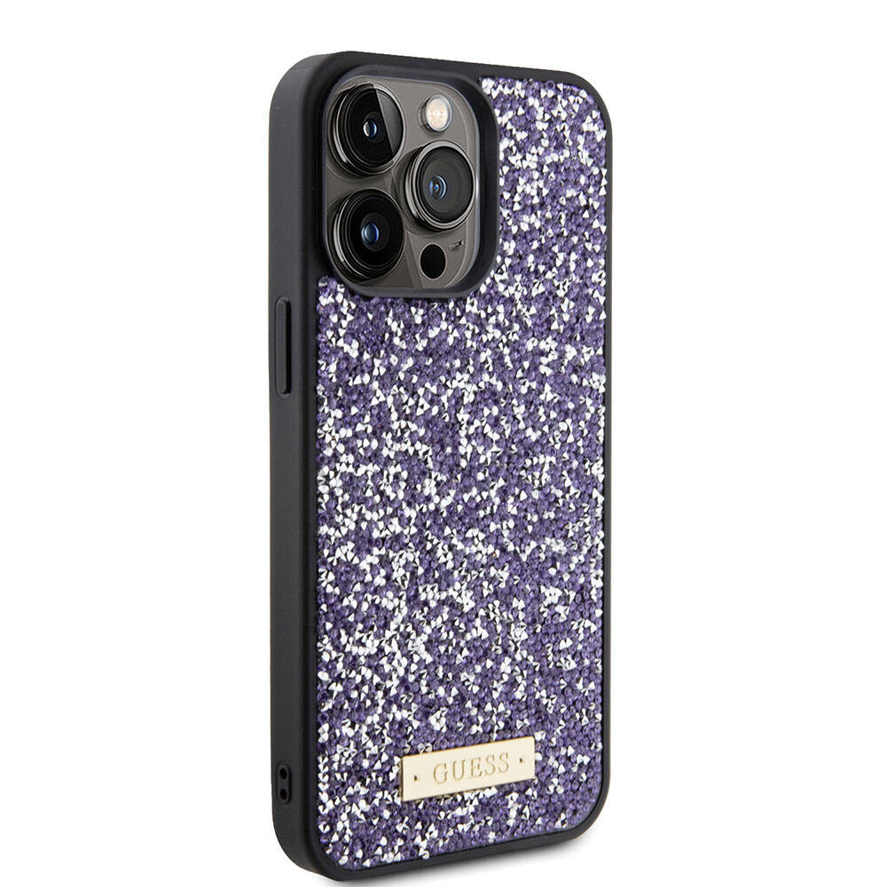 Hoes voor Apple iPhone 15 Pro, Guess, Rhinestone Metal Logo, Paars