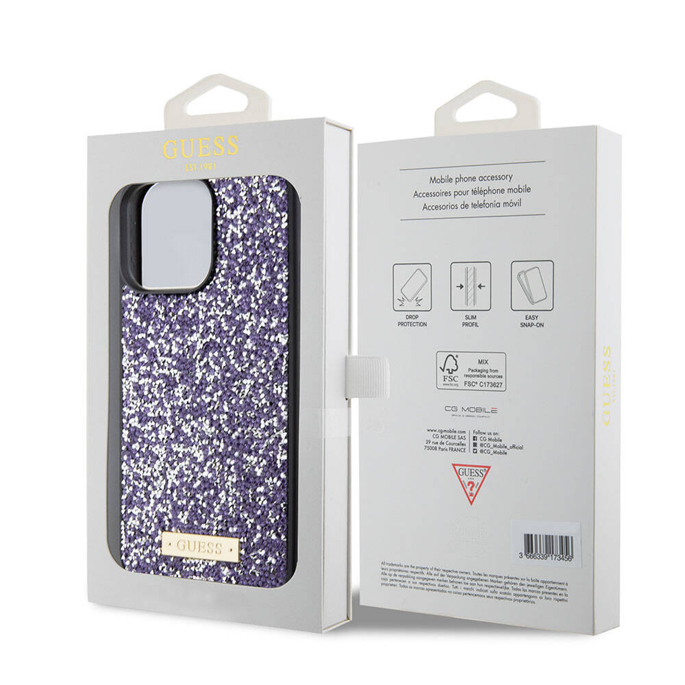 Hoes voor Apple iPhone 15 Pro, Guess, Rhinestone Metal Logo, Paars