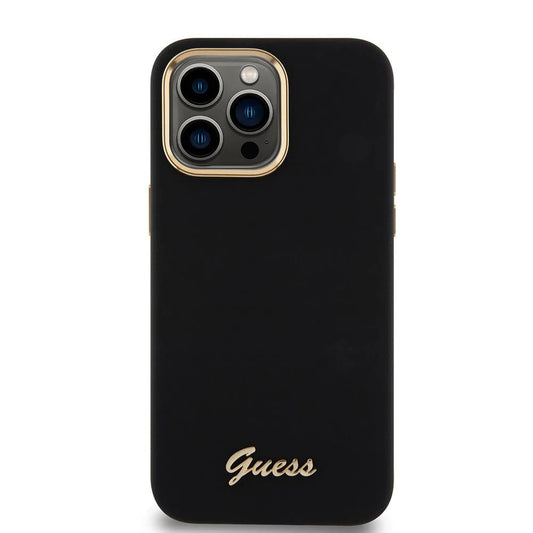 Hoesje voor Apple iPhone 15 Pro Max, Guess, Script Metal Logo & Frame, Zwart