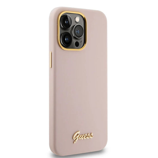 Hoesje voor Apple iPhone 15 Pro Max, Guess, Script Metal Logo & Frame, Lichtroze