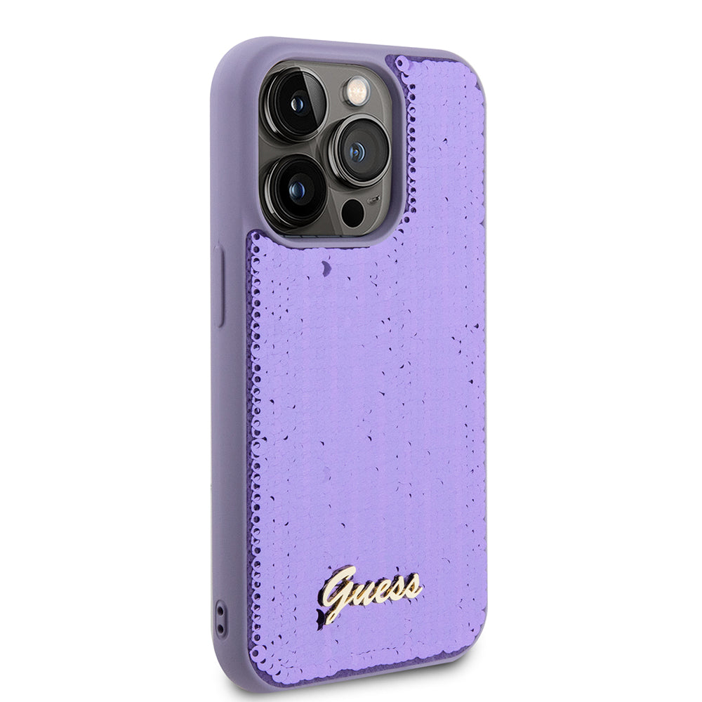 Hoes voor Apple iPhone 15 Pro Max, Guess, Sequin Script Metal, Paars