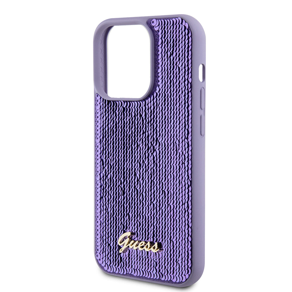 Hoes voor Apple iPhone 15 Pro Max, Guess, Sequin Script Metal, Paars