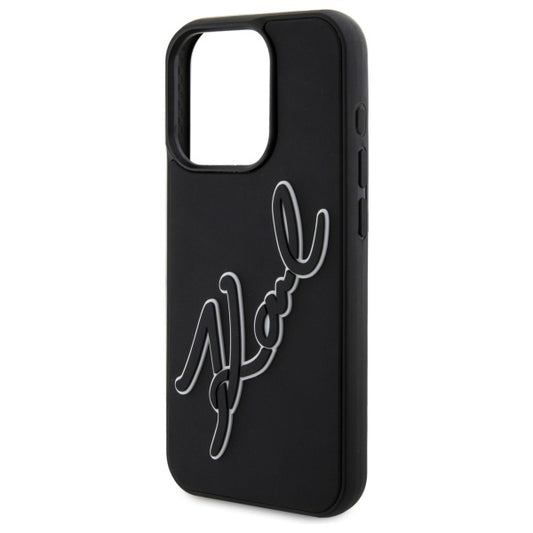 Hoes voor Apple iPhone 15 Pro Max, Karl Lagerfeld, 3D Rubber Signature, Zwart