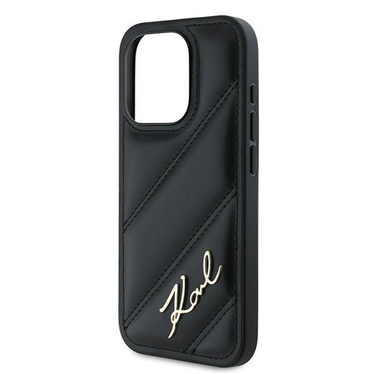 Hoes voor Apple iPhone 15 Pro Max, Karl Lagerfeld, Diagonal Quilted Script, Zwart