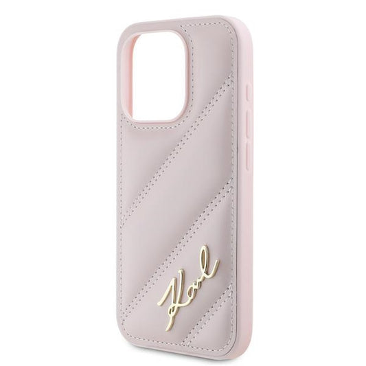 Hoes voor Apple iPhone 15 Pro Max, Karl Lagerfeld, Diagonal Quilted Script, Roze