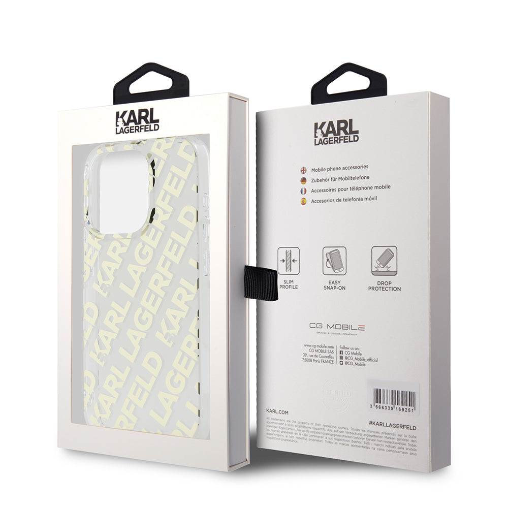 Hoes voor Apple iPhone 15 Pro Max, Karl Lagerfeld, IML Luxury Gold Fullover Logo, Goud