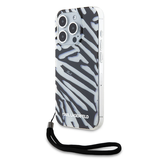 Hoes voor Apple iPhone 15 Pro Max, Karl Lagerfeld, IML Luxury Zebra Pattern met Band, Zwart