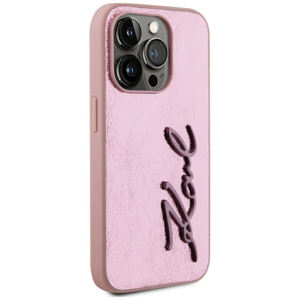 Hoes voor Apple iPhone 15 Pro Max, Karl Lagerfeld, Metal Signature, Roze