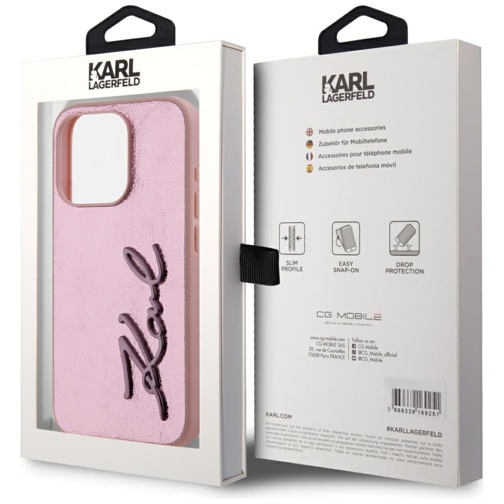 Hoes voor Apple iPhone 15 Pro Max, Karl Lagerfeld, Metal Signature, Roze