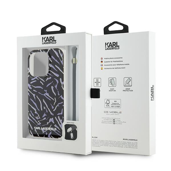 Hoes voor Apple iPhone 15 Pro Max, Karl Lagerfeld, Zebra met Koordriem, Paars