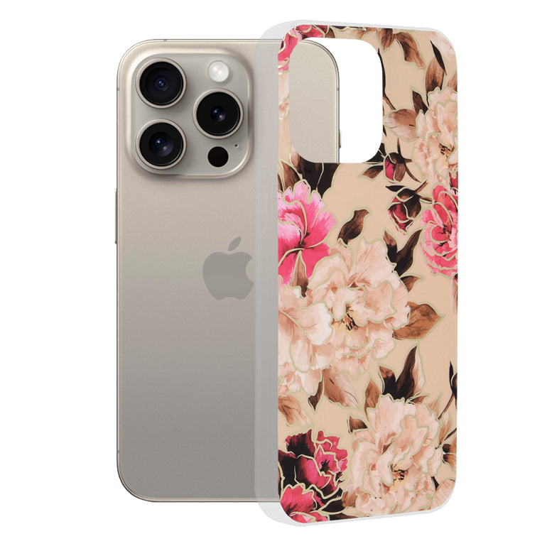 Hoes voor Apple iPhone 15 Pro Max, Techsuit, Marble, Beige