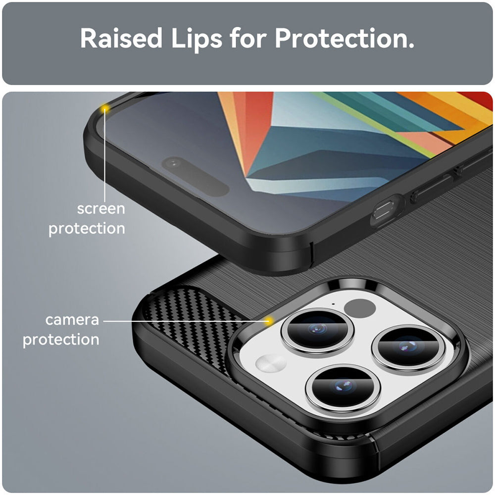 Hoes voor Apple iPhone 15 Pro, Techsuit, Carbon, Zwart