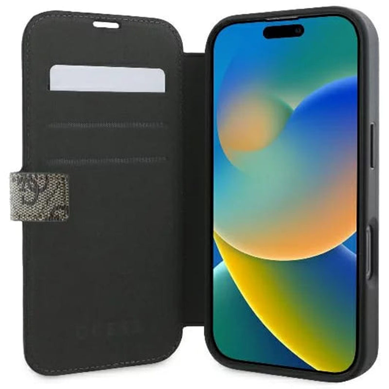 Hoes voor Apple iPhone 16, Guess, 4G Book, Bruin