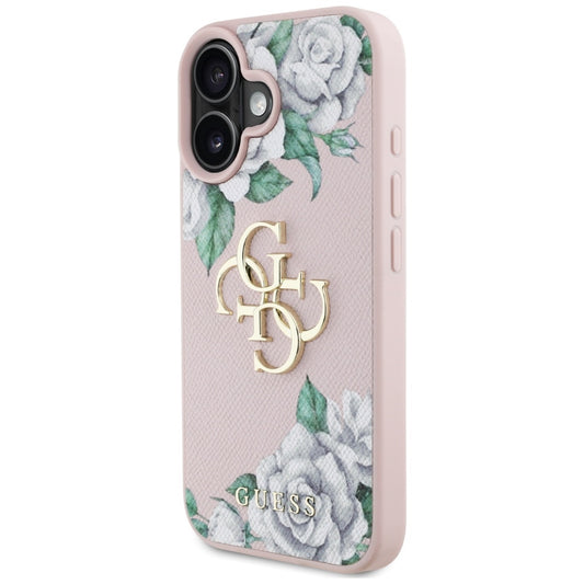 Hoes voor Apple iPhone 16, Guess, 4G Grained Roses Big Logo, Roze
