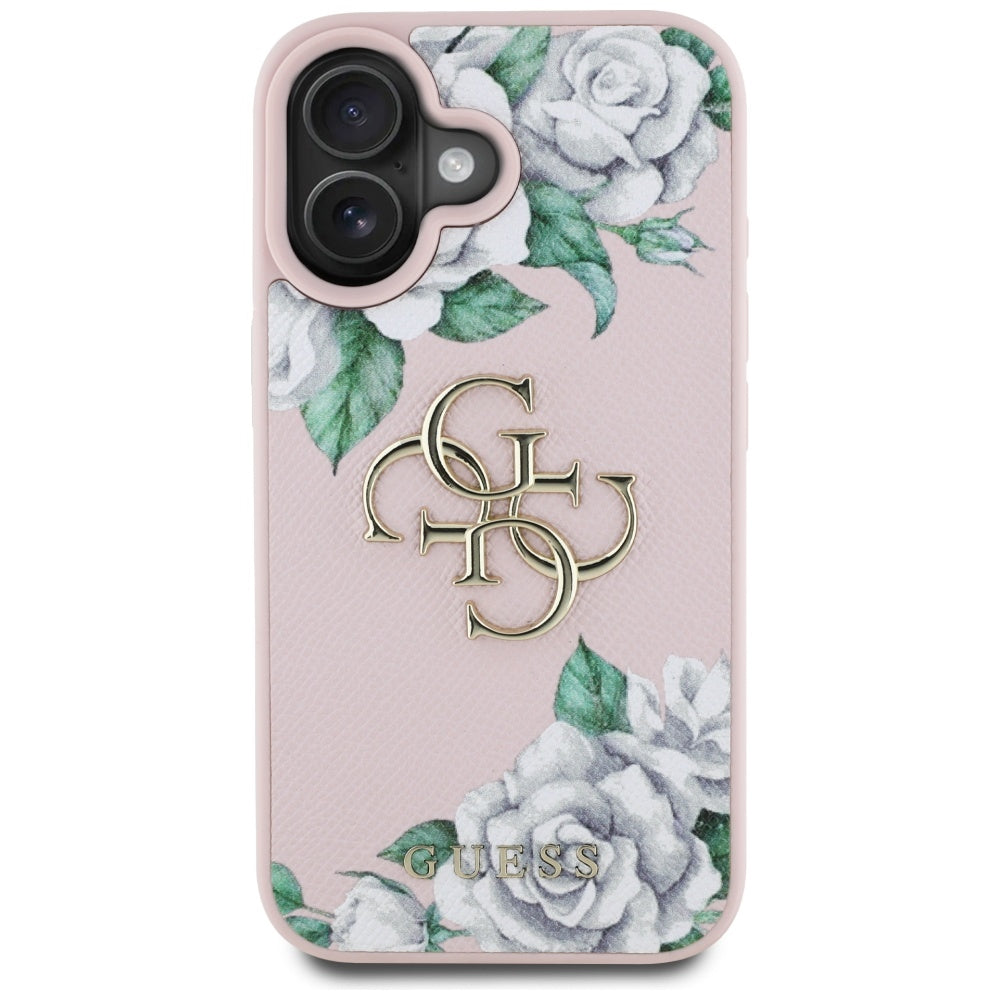 Hoes voor Apple iPhone 16, Guess, 4G Grained Roses Big Logo, Roze