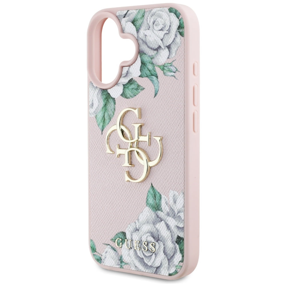 Hoes voor Apple iPhone 16, Guess, 4G Grained Roses Big Logo, Roze