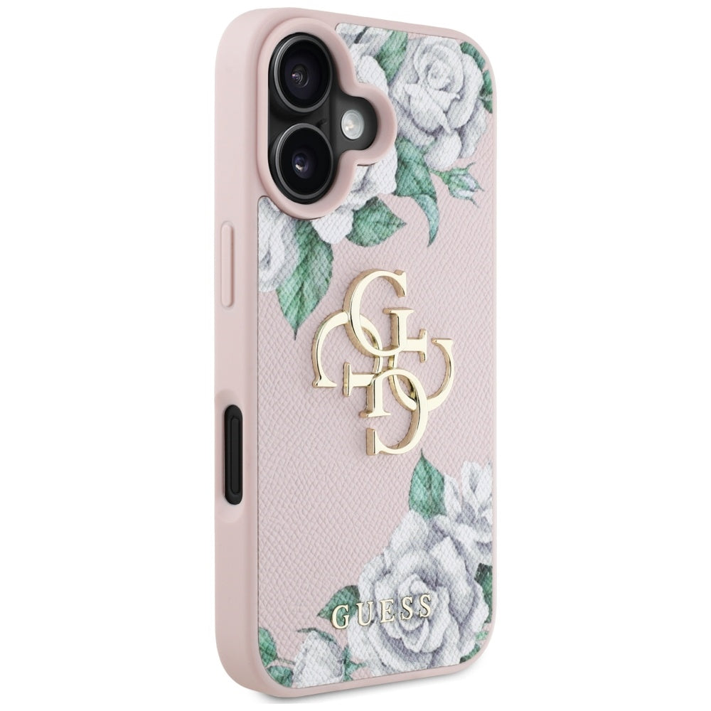 Hoes voor Apple iPhone 16, Guess, 4G Grained Roses Big Logo, Roze