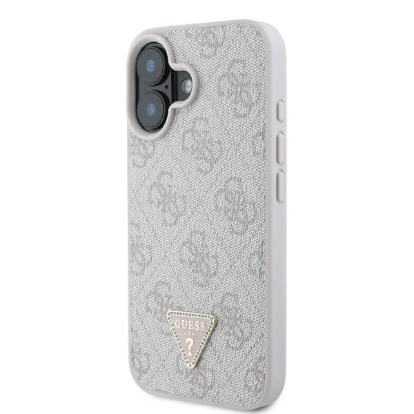 Hoes voor Apple iPhone 16, Guess, Crossbody 4G Triangle Strass, Roze