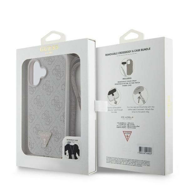 Hoes voor Apple iPhone 16, Guess, Crossbody 4G Triangle Strass, Roze